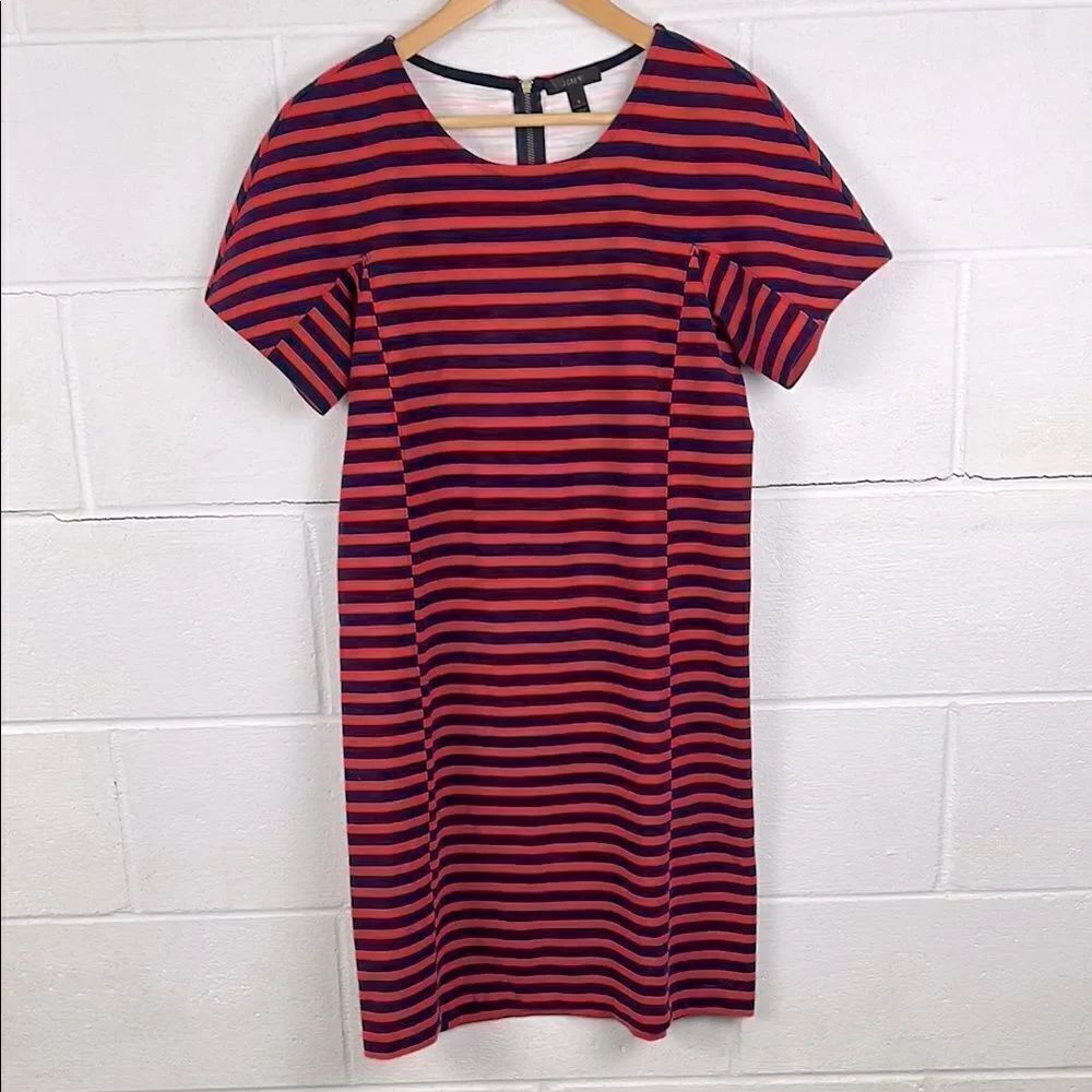 J.Crew women’s red and navy rugby striped knee length short sleeve t-shirt dress